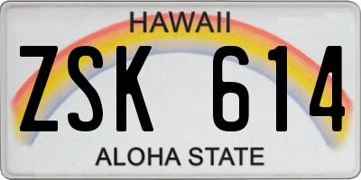 HI license plate ZSK614