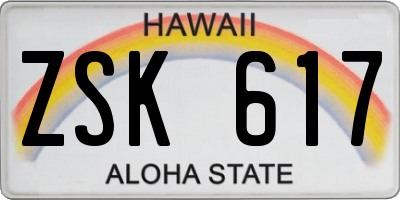 HI license plate ZSK617