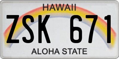 HI license plate ZSK671