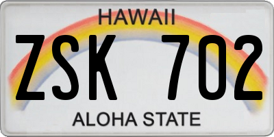 HI license plate ZSK702