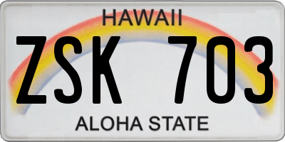 HI license plate ZSK703