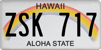 HI license plate ZSK717