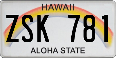 HI license plate ZSK781