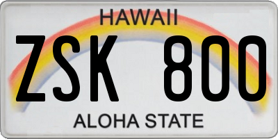 HI license plate ZSK800