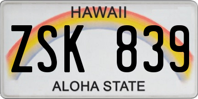 HI license plate ZSK839