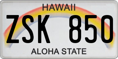 HI license plate ZSK850