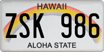 HI license plate ZSK986