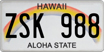 HI license plate ZSK988