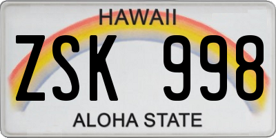 HI license plate ZSK998