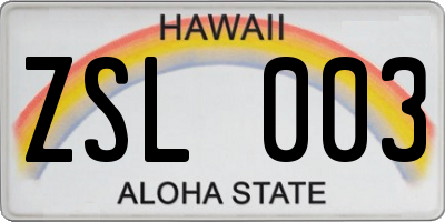 HI license plate ZSL003