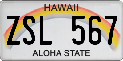 HI license plate ZSL567