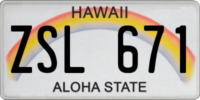 HI license plate ZSL671