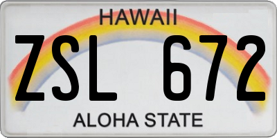 HI license plate ZSL672
