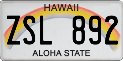 HI license plate ZSL892