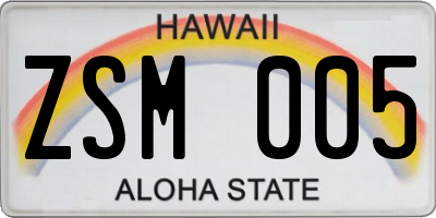 HI license plate ZSM005
