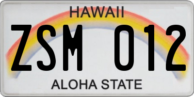 HI license plate ZSM012