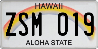 HI license plate ZSM019