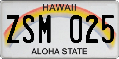 HI license plate ZSM025