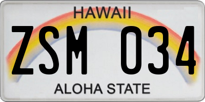HI license plate ZSM034