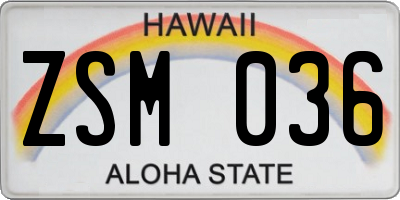 HI license plate ZSM036