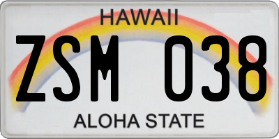 HI license plate ZSM038