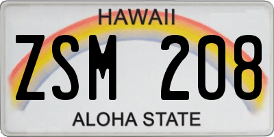 HI license plate ZSM208