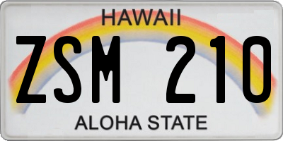 HI license plate ZSM210