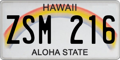 HI license plate ZSM216