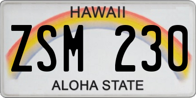 HI license plate ZSM230
