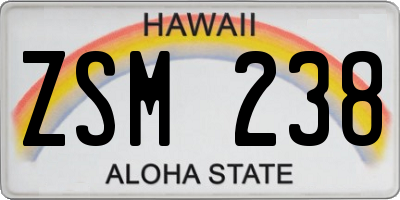HI license plate ZSM238