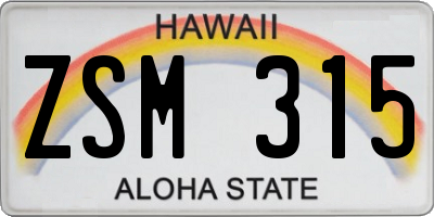 HI license plate ZSM315