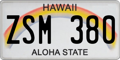 HI license plate ZSM380