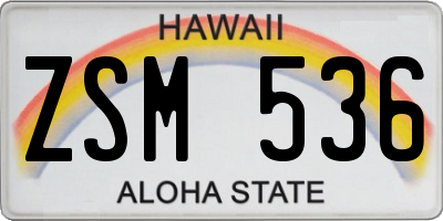 HI license plate ZSM536