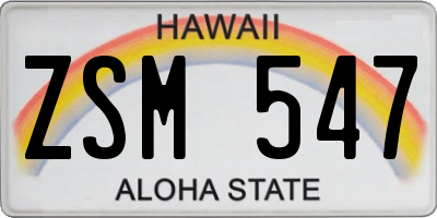 HI license plate ZSM547