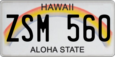 HI license plate ZSM560