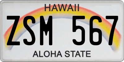 HI license plate ZSM567
