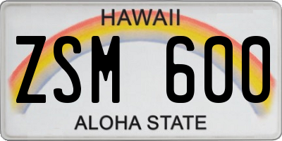 HI license plate ZSM600