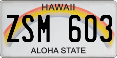 HI license plate ZSM603