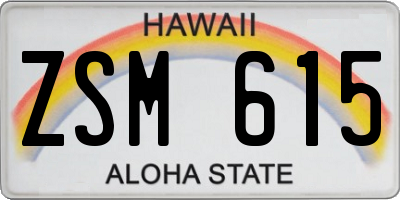 HI license plate ZSM615