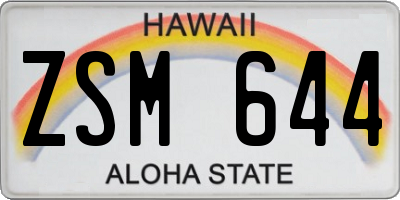 HI license plate ZSM644