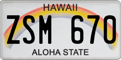HI license plate ZSM670