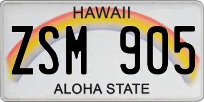 HI license plate ZSM905