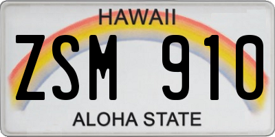 HI license plate ZSM910