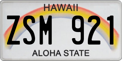 HI license plate ZSM921