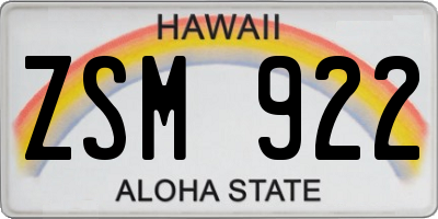 HI license plate ZSM922