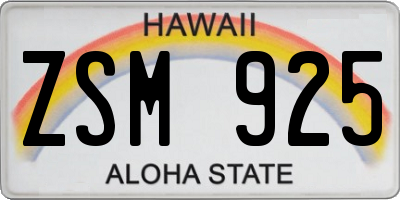 HI license plate ZSM925