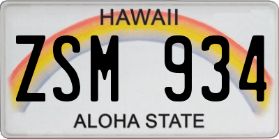 HI license plate ZSM934