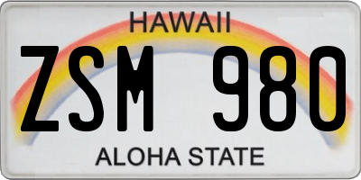HI license plate ZSM980