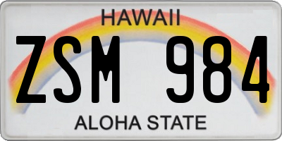 HI license plate ZSM984