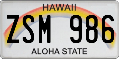 HI license plate ZSM986